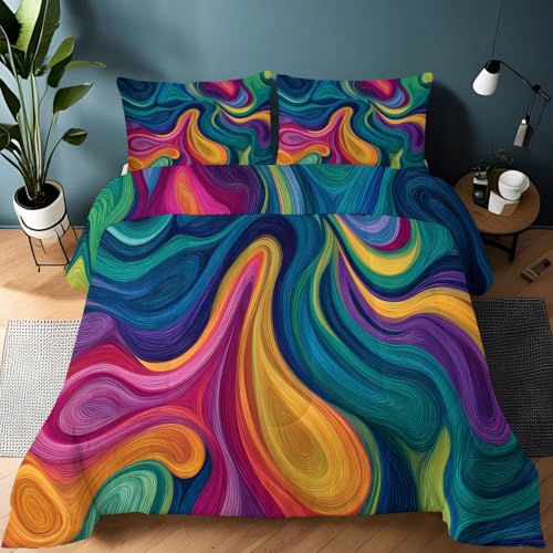 Genérico Edredón Comforter 135 x 200 cm Abstracto Rotación Líquido Edredon Estampado con Relleno de Fibra, Nórdico Invierno Suave, Ligero, Reversible y Transpirable, Color