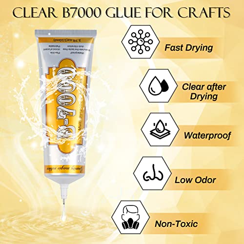 B7000 Rhinestone Jewelry Glue Clear, B-7000 Glue 3.7 fl oz Upgrade Multi-Function Adhesive Super Glue with Cap & Precision Tip for Repair, Small Hobby Models, Metal Stone Crafts, Fabric, Shoes(110ML) - Image 4
