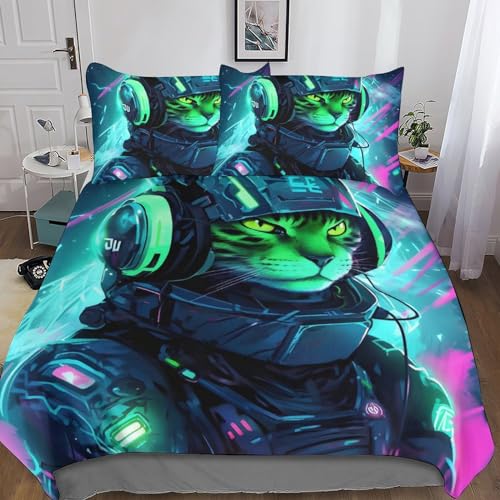 Housse de couette avec fermeture éclair chat astronaute lit double - 5