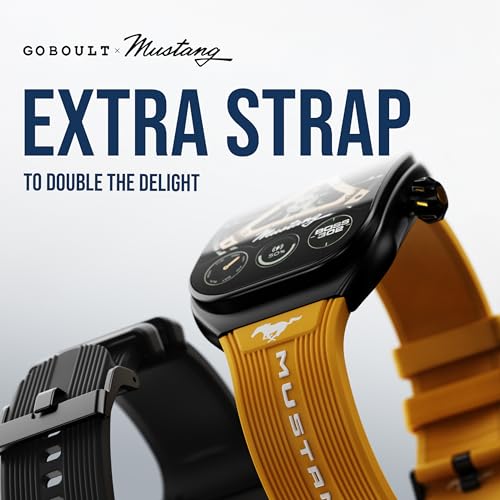 Image of GOBOULT Mustang Muscle Smart Watch 2.01'' 3D Curved Display, Convertible Strap, Premium Metallic Crown, BT Calling, 600 Nits Brightness, AI Voice Assistant, IP68 (Extra Strap, Black Eclipse)