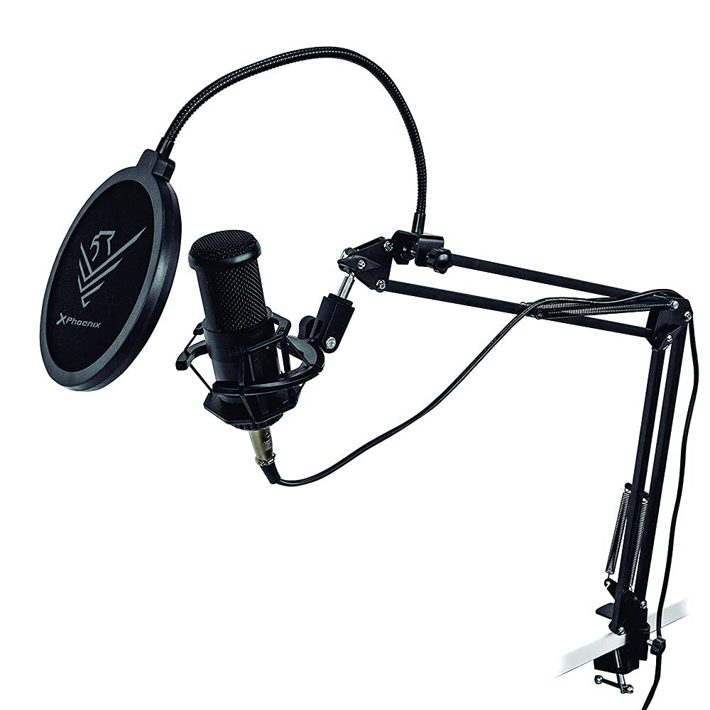 PHOENIX TECHNOLOGIES Microfono a condensatore professionale da studio, streaming, braccio articolato regolabile, supporto anti-vibrazione, filtro anti-pop