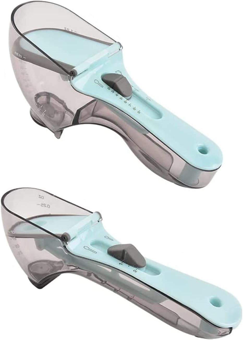 Plastic Measuring Spoon Set for Your Kitchen - Two Cups Sizes For All Kind of Dry and Liquid Measuring -Adjustable And Easy to Use - Spoons and Cup Device, S & L