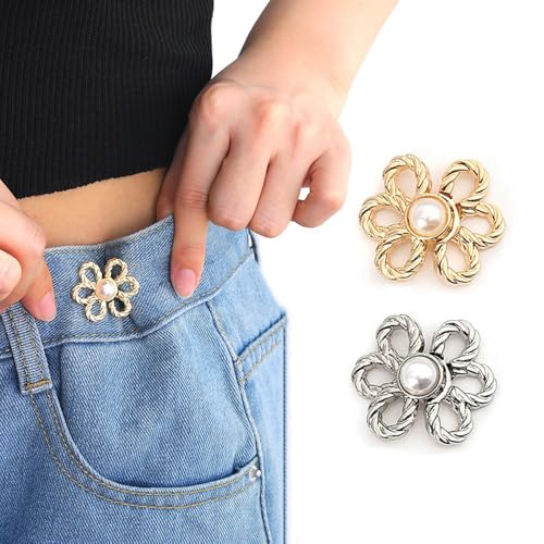 XELYTON Pant Waist Tightener, Adjustable Waist Button Set, Extra Button for Jeans to Make Tighter, Instant Jeans Button Pins for Pants Jeans Skirts (1pc Gold + 1pc Silver, Pack of 1)