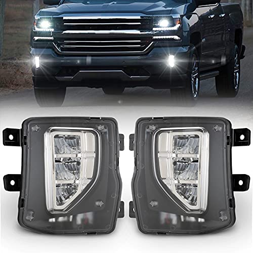 BUNKER INDUST LED Fog Lights Compitable for 2016 2017 2018 Chevy Silverado 1500, OEM Bumper Driving Fog lamp Kit,Chrome