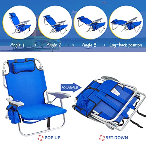 Canpsky Portable Beach Chair For Adults, 4 Position Backpack Folding Camping Chairs For Outdoor, Beach Chairs With Backpack Straps,Blue… #TOP2