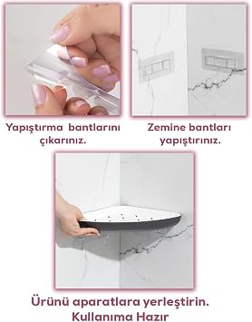 Porsima 0447 3'lü İstiridye Banyo Köşe Rafı - Yapışkanlı Duş Rafı Banyo Düzenleyici Organizer - Antrasit