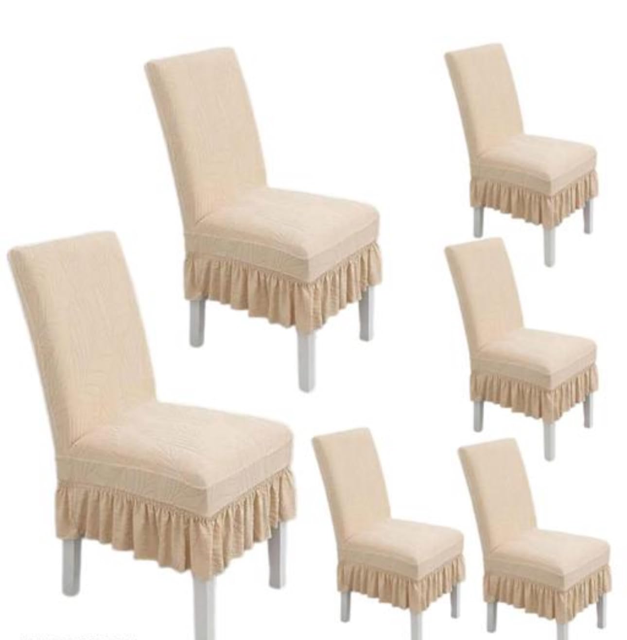 BLACK SPADE Turkish Embossed Frill Dinning Velvet Chair Cover Set of 6 || Stretch Removable Washable Short Dining Chair Cover Protector Seat Slipcover (Pack of 6) (Cream)-image-44