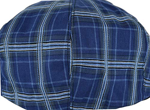 Men's Thick Cotton Summer Newsboy Cap SnapBrim Ivy Driving Stylish Hat (Navy Plaid-4021, S/M)