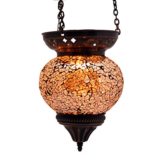 Mosaik Lampe Hängelampe Windlicht Pendelleuchte Aussenleuchte Deckenleuchte aus Glas Teelichthalter Orientalisch… – Bild 5