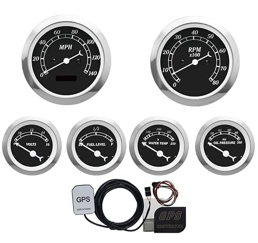 Image of MOTOR METER RACING Classic Electrical GPS 6 Gauge Set Black Dial White Ndl.