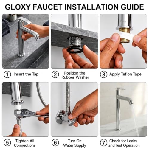 Image of GLOXY Premium Brass 30CM (12INCH) Long Neck Chrome Finished Pillar Tap with Combo Pack of 3 - Deck Mount High Neck Faucet with Sky Lever for Wash Basins & Kitchen Sinks - 10 Years Warranty