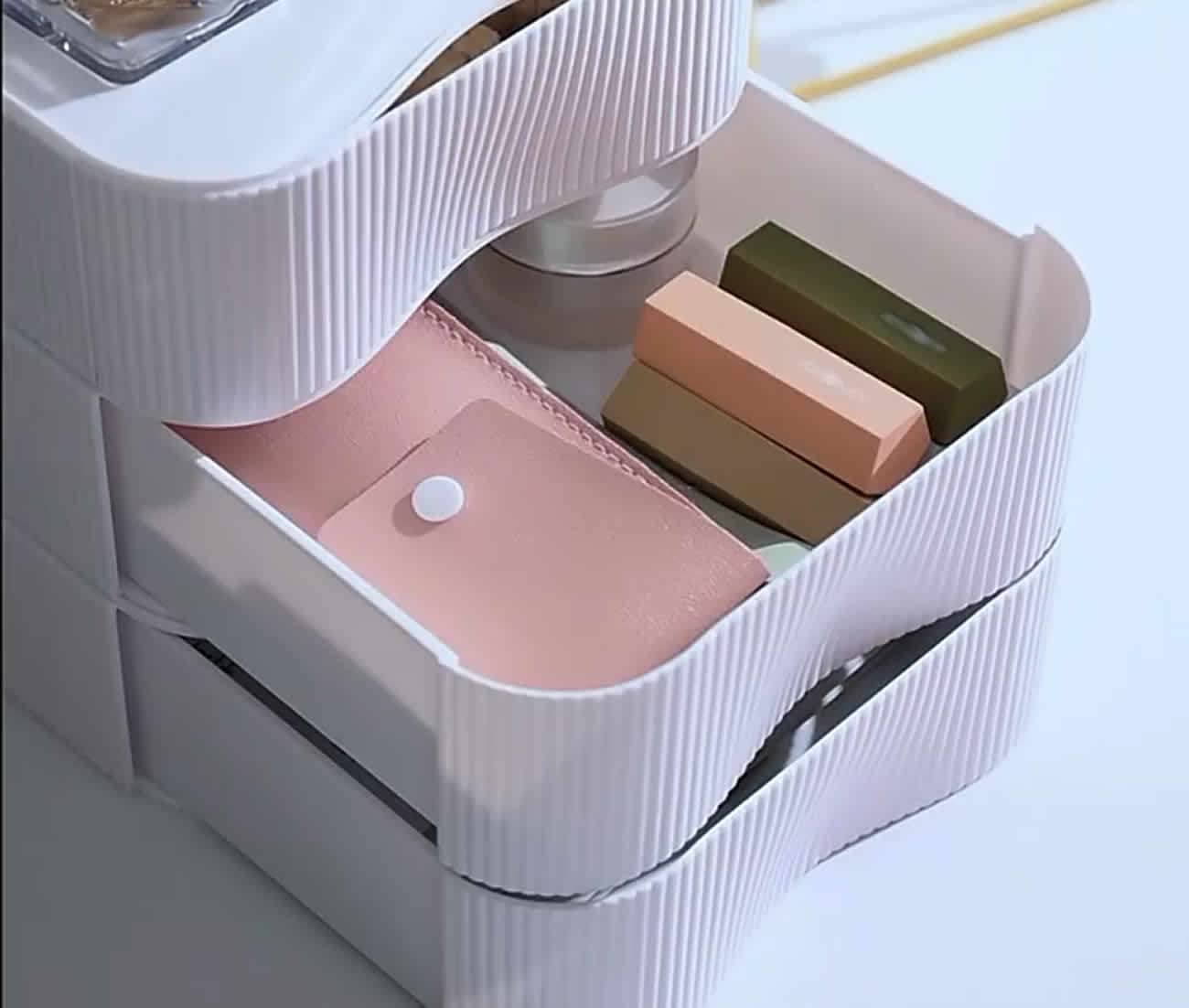 TUKA-i-AKUT [3x Stapelbar Desktop Organizer Schubladenbox Frei Kombinierbar, Schreibtisch Storage Utensilienbox, Make-up Kosmetik Schmuck Aufbewahrungsschubladen, je 23x22x8cm TKD8610-3X Orange