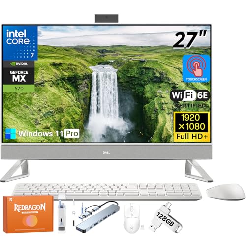 Image of Dell Inspiron 7730 All in One Touchscreen Desktop Computer, Intel 10-Core 7 150U (Max 5.4GHz), 27 inch FHD Display, 32 GB DDR5, 1 TB SSD, NVIDIA MX570A, Windows 11 Pro, Wi-Fi 6E, Wireless KB Mouse Set