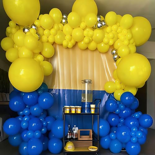 Image of YMSZ Blue and Yellow Balloons Arch Kit, 134pcs Royal Blue and Yellow Balloons for Birthday, Graduation, Baby Shower Party Decorations
