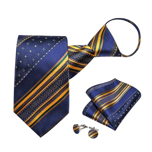 Image of DiBanGu Mens Zipper Ties Silk Adjustable Necktie Pocket Square