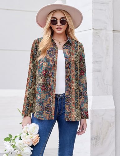Zeagoo Button Down Shirt for Women Long Sleeve Blouses Floral Printed Tops Business Casual Work Outfits S-XXL3