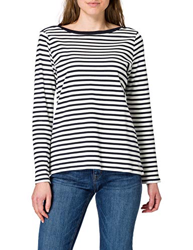 Tom Tailor Denim Damen Longsleeve mit Streifen aus Bio-Baumwolle, 25924 - Navy White Stripe, M