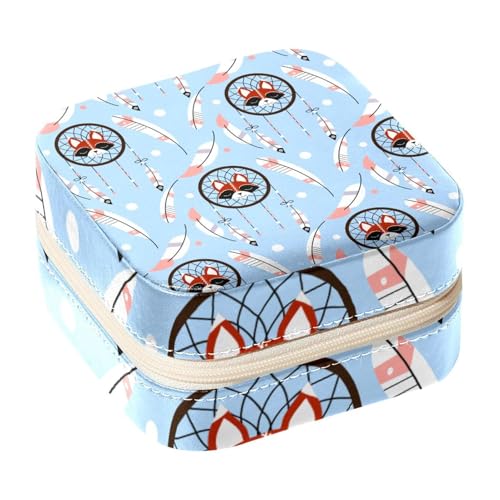 Diusye Joyero pequeño para anillos, pendientes, collares, pulseras, brazaletes, mini estuche de viaje organizador de almacenamiento para mujeres y niñas, regalos – Lindo zorro con plumas de