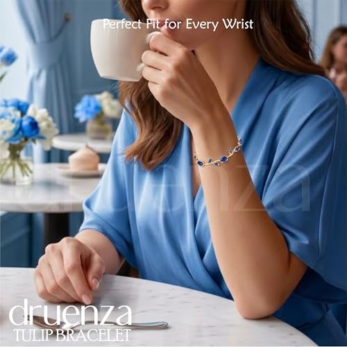 Image of druenza Tulip Bracelet for Women Stylish | Gold Plated Floral Crystal Jewellery | Elegant Adjustable Chain Bracelet for Girls Stylish | Trendy Daily Wear Party Jewelry Gift for Women & Girls