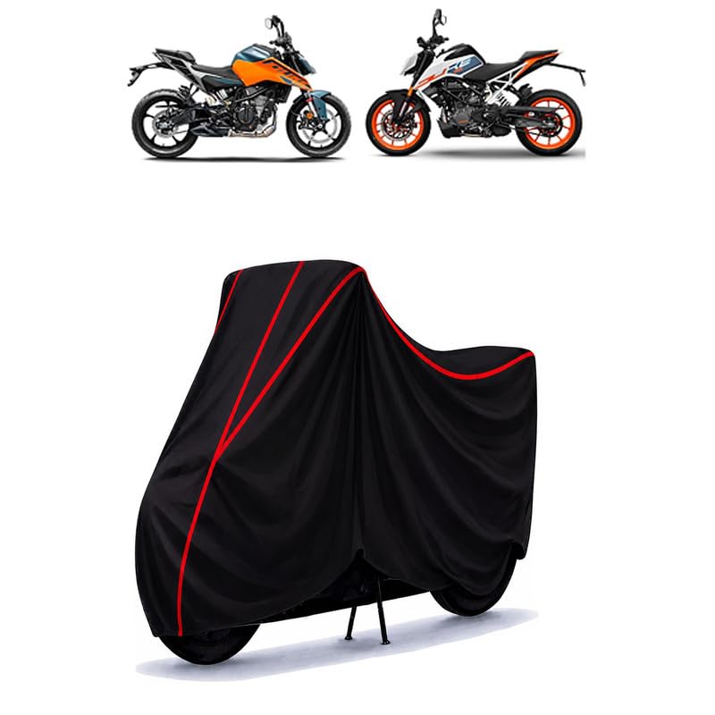 Image of KTM 125 Duke Water Resistant Bike Cover for All Motorcycles & Rain | Heavy Duty Taffeta Fabric | UV Protection, Dustproof, Scratchproof | All Weather Two Wheeler Body Cover with Elastic Bottom