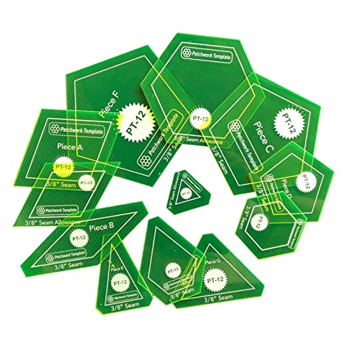 Fancyes 12 Pcs Acrylic Transparent Cutting Quilting Templates Set, Cutting Templates Ruler for Cutting Patterns, Quilt Ruler Set with 3/8