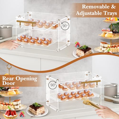 Ngdiluxury BDC-2 Bakery Display Case Countertop,3 Tray Pastry Display Case With Serving Tong Commercial Clear Acrylic Bread Box Display Case With Front Door For Cookie Food Donut Deseert Cupcake Bagels Cake thumb #2