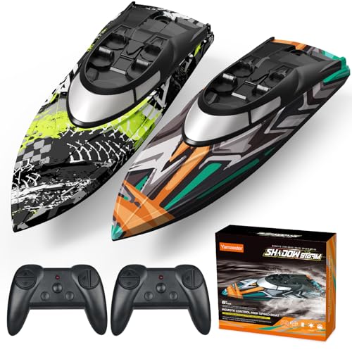 Image of 2 Pack RC Boat for Kids Remote Control Boats Toys with LED Light Rechargable Battery Boat for Pools Lakes Gifts Boys Girls 6,7,8 Years Old