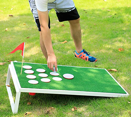 OOFIT Golf Cornhole Meet Pong Chipping Target Game Set with Chipping Mats, White - Thumbnail 5