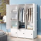 HOMIDEC Armario Modular, Guardarropa portátil para Colgar Ropa, 12 Cubo Ropero Armario Combinado con 2 Barra Colgante, Armario de Almacenaje de Ropa para Dormitorio
