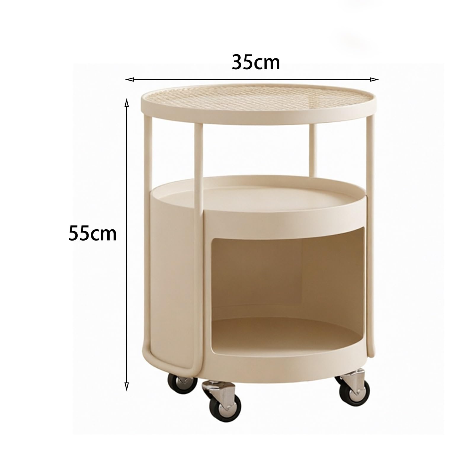 Mesita de Noche Carro de mesita Noche con Cuatro Ruedas, Estructura metálica, Tapa Vidrio for Almacenamiento en Dormitorio Mesas auxiliares(Negro,Pequeño)