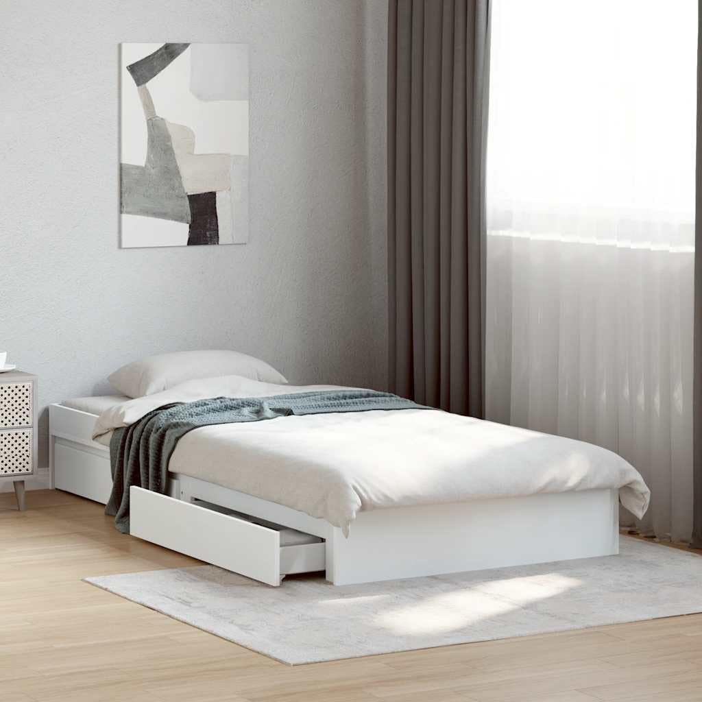 vidaXL Giroletto con Cassetti Bianco 75x190 cm in Legno Multistrato