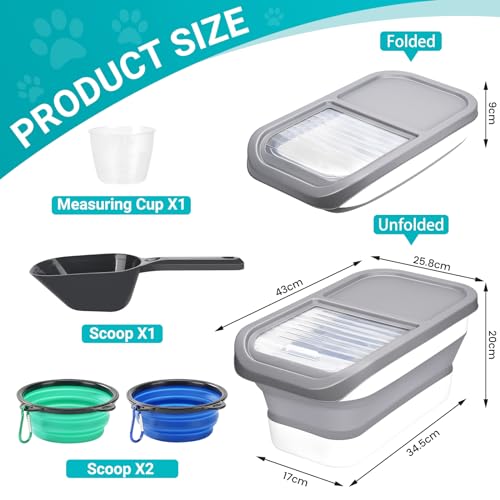 KIMIGO Hundefutter Aufbewahrung,Dog Food Containe,Pet Food Container 8kg,Faltbarer Hundefutter Box mit Deckel Löffel Messbecher,Luftdichte Behälter zur Aufbewahrung von Lebensmitteln