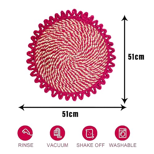 Image of Cotton Doormat for Home |Handmade Cotton Doormat | Quick Dry, Washable Door Mat for Home, Bathroom & Bedroom (51x51 cm, Pink-C-G)