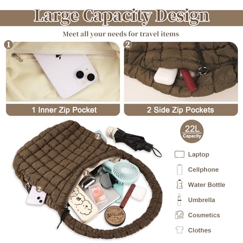 Quilted Puffer Tote Bag for Women - Large Crossbody Bag, Lightweight Nylon Puffy Carryall Hobo Puff Shoulder Bag4