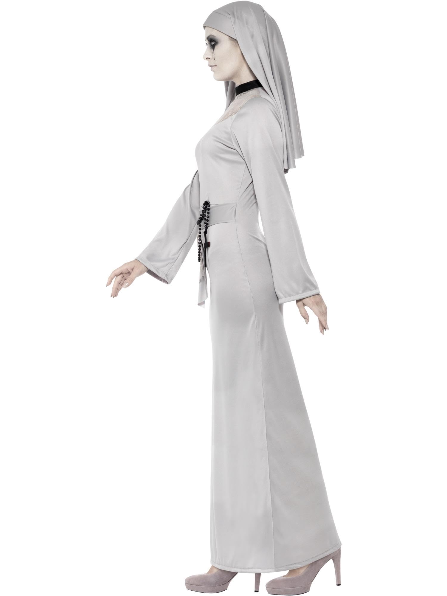 Smiffys Gothic Nun Costume, Grey with Dress & Headpiece, Halloween Adult Fancy Dress, Nun Dress Up Costumes