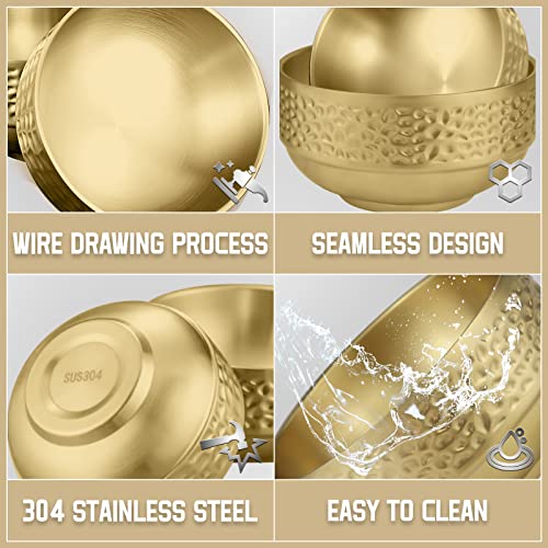 Stainless Steel Bowl, 25 Oz Double-Walled Insulated Soup Bowls, Gold Cereal Salad Bowls, Metal Mixing Bowls For Serving Fruit Rice Dessert Ice Cream Kitchen (1 Pc) #TOP2