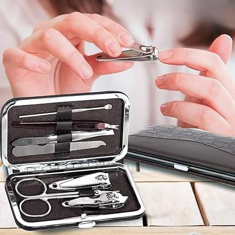 7 in 1 Manicure set Professional Black Stainless Steel Nail Clipper Kit Finger Plier Nails art Pedicure Toe Nail Tools Set | Pedicure Tools Included, Nail Art Tools, Finger Plier, Black Finish, Portable Case-image-33