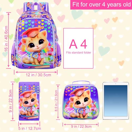Image of AGSDON 3PCS Backpacks for Girls, 16 inch Elementary Kids Backpack Preschool School Bookbags and Lunch Box