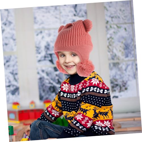 Totority Boy Girl Knitted Winter Hat with Cute Bear Ears Windproof and Warm Boy Girl Cap for Cold Weather Soft and Comfortable Ear Protection for Outdoor Adventures Pink s3