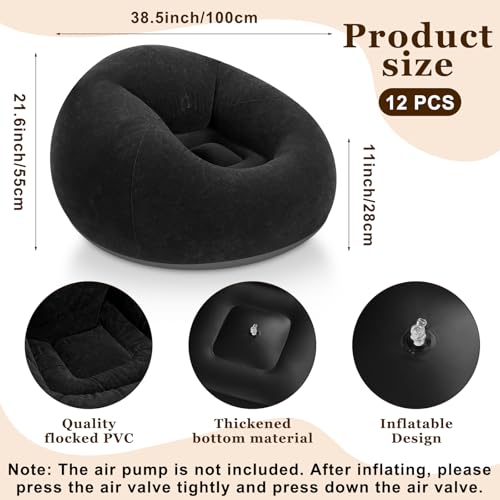 Image of Realspring Inflatable Bean Bag Chairs Outdoor Blow up Camping Chairs Inflatable Lazy Sofa Folding Portable Bean Bag Loungers Couch for Movie Night(Black,12 Pcs)