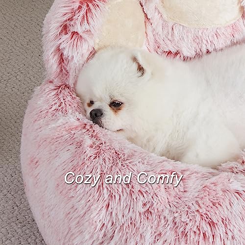 Jiupety Round Hundebett Flauschig von Pfote Form, Donut Hundebetten, Hundebett Kleine Hunde Größe 66cm, Dog Bed Bequem und Weich, Hundebettn Waschbar, Rosa