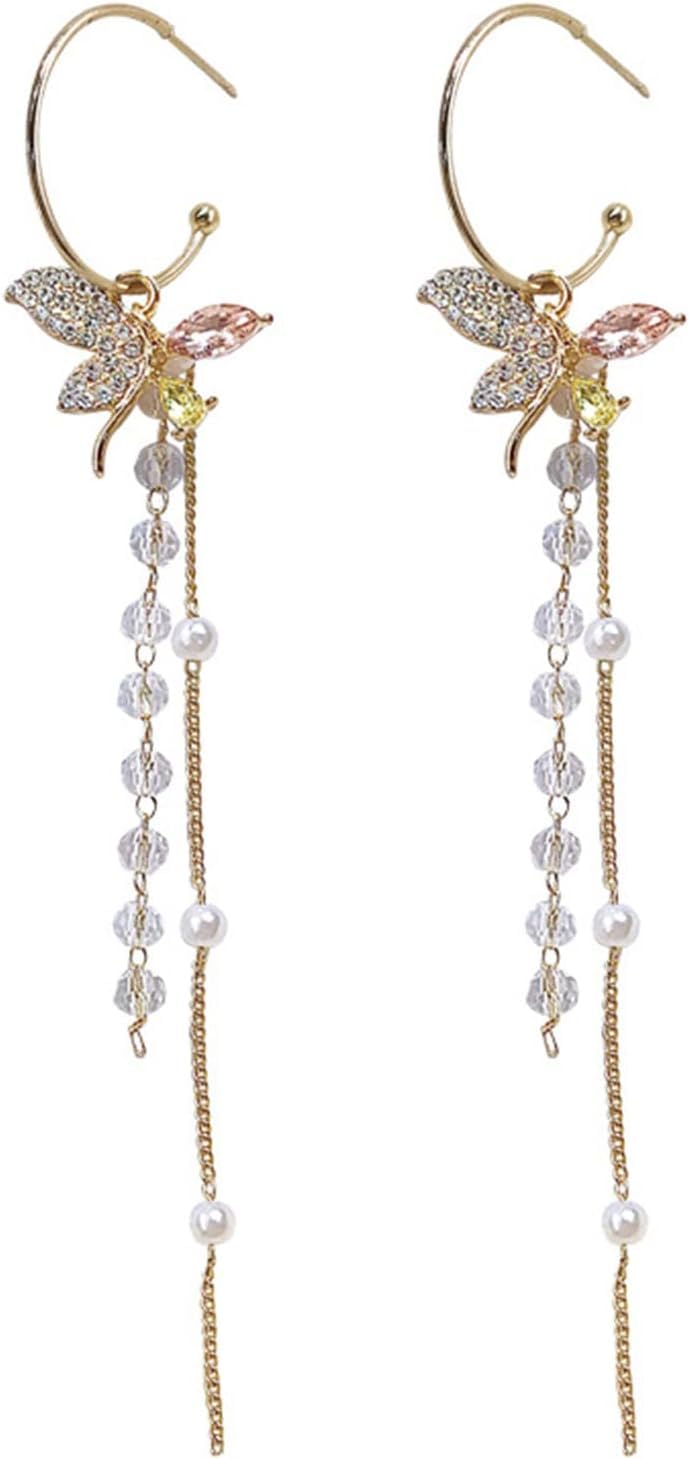Buy Korean Earrings Shiny Faux Crystal Rhinestone Butterflies Shape