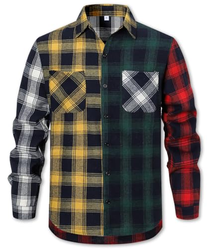 Cromoncent Men's Casual Flannel Shirt Plaid Long Sleeve Button Down Western Shirt