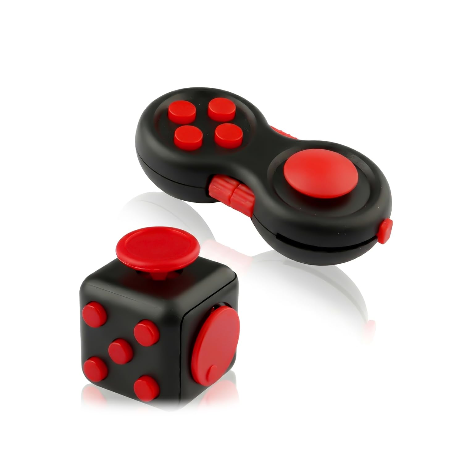 Hopzab 2PCS Fidget Toy, Sensory Pad and Cube for Stress Relief, Focus Aid, Plastic(Black and Red)