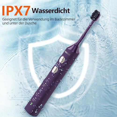 Elektrische Zahnbürste, Schallzahnbürste, Zahnbürste Mit 180 Tagen Akkulaufzeit Und Timer, 3 Intensitäten, 5 Modi, 40000 VPM, IPX7, lila