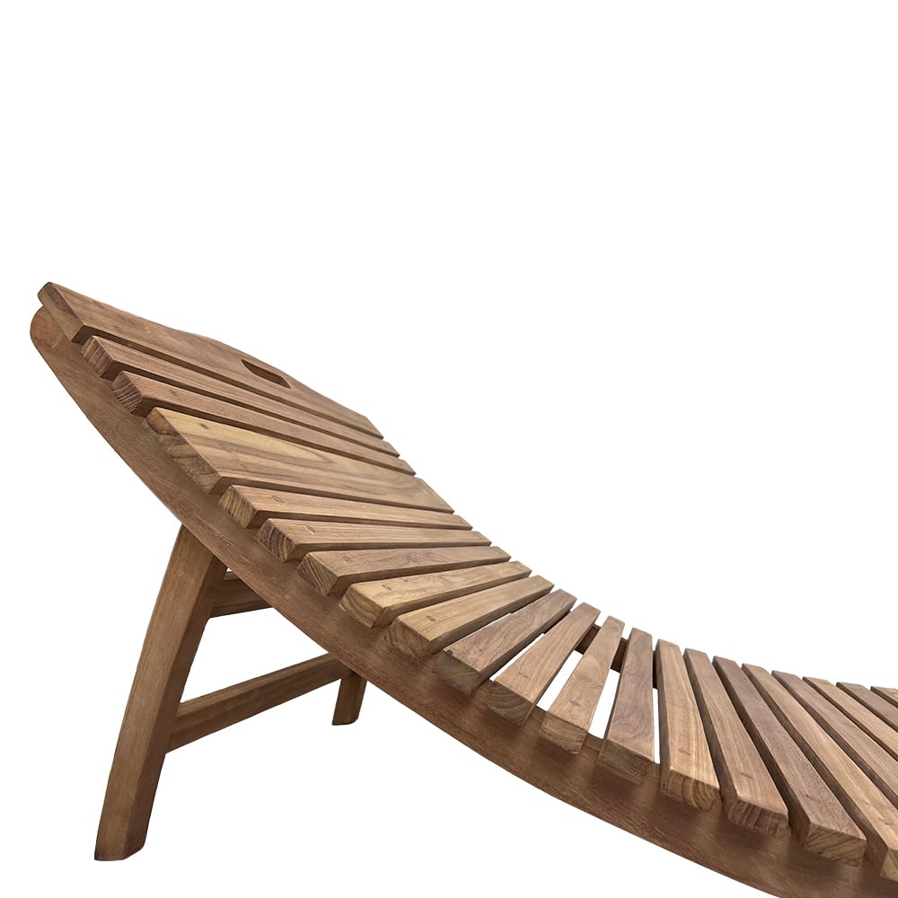 Lettino Prendisole Pieghevole in Legno Teak Paraiso | Chaise Longue dal Design Curvo e Pieghevole, Lettino Ergonomico da Giardino e Piscina, Resistente e Salvaspazio