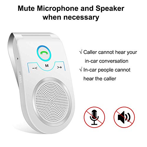 Bluetooth Speakerphone Wireless Car Speaker, Aigital Upgraded Bluetooth 5.0 in-car Speaker for Cell Phone, Loud and Clear Sound for No-Hands Calling, GPS Navigation and Music - White
