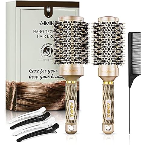 AIMIKE Large Round Brush, Nano Thermal Ceramic & Ionic Hair Brush, Boar Bristle Brush with Natural Boar Bristles, Round Brush for Blow-Drying, Styling, Curling (74 mm + 84 mm) Cover