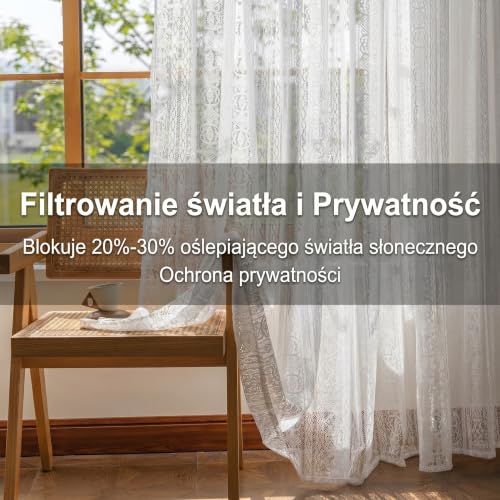 Gazal Vole Weiße Boho Häkelgardinen Set 160x132 cm – Bild 3