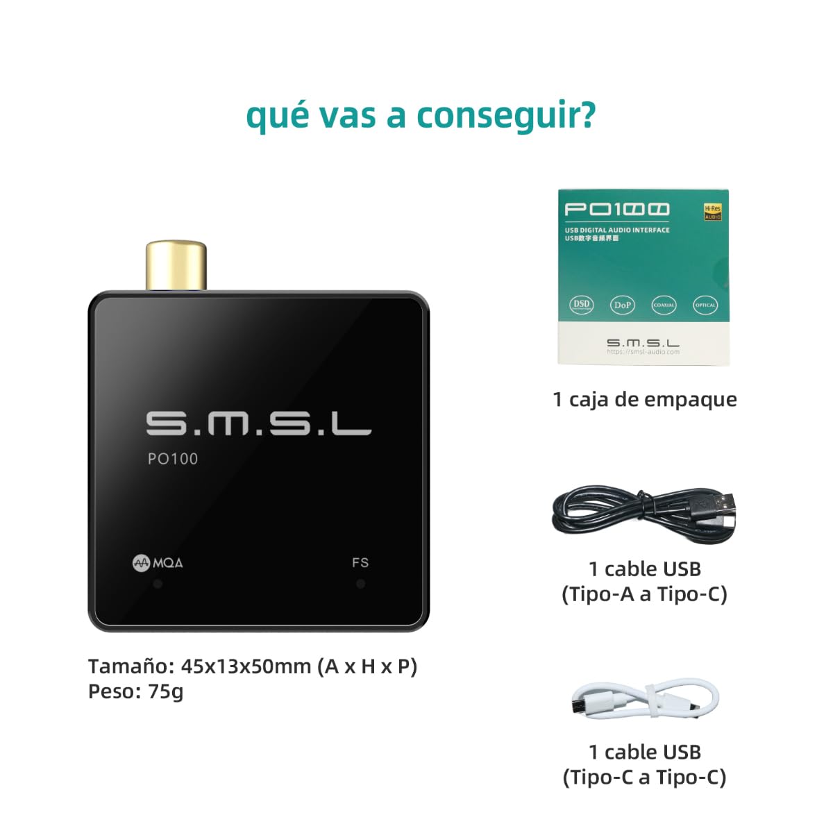 SMSL PO100 2024 XU316 Convertidor De Audio Digital - Analógico, mqa Decodifica USB a Toslink Coax/Optics Audio Adapter, Mini USB a Coax para Teléfonos Móviles/PC/Player/Streamer (Negro)